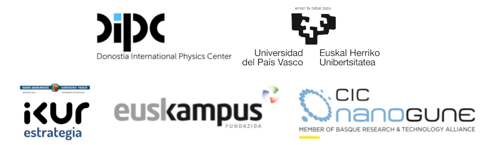 Logos of DIPC, UPV/EHU, nanoGUNE, Euskampus, and IKUR